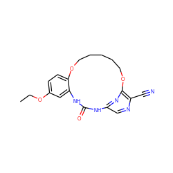 CCOc1ccc2c(c1)NC(=O)Nc1cnc(C#N)c(n1)OCCCCCO2 ZINC000028826223