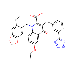 CCOc1ccc2c(c1)c(=O)c(Cc1cccc(-c3nn[nH]n3)c1)c(C(=O)O)n2Cc1cc2c(cc1CC)OCO2 ZINC001772600161