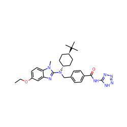 CCOc1ccc2c(c1)nc(N(Cc1ccc(C(=O)Nc3nnn[nH]3)cc1)[C@H]1CC[C@H](C(C)(C)C)CC1)n2C ZINC000254025806