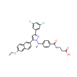 CCOc1ccc2cc(-c3cc(-c4cc(Cl)cc(Cl)c4)nn3[C@@H](C)c3ccc(C(=O)NCCC(=O)O)cc3)ccc2c1 ZINC000095117928