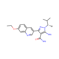 CCOc1ccc2cc(-c3nn([C@@H](C)C(C)C)c(N)c3C(N)=O)cnc2c1 ZINC000221780318