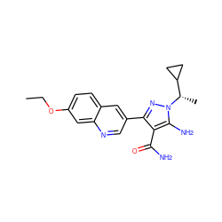 CCOc1ccc2cc(-c3nn([C@@H](C)C4CC4)c(N)c3C(N)=O)cnc2c1 ZINC000221816088