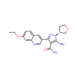 CCOc1ccc2cc(-c3nn([C@@H]4CCOC4)c(N)c3C(N)=O)cnc2c1 ZINC000221780049