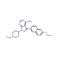 CCOc1ccc2cc(-c3nn(C4CCN(CC)CC4)c4ncnc(N)c34)ccc2c1 ZINC000084688063