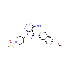 CCOc1ccc2cc(-c3nn(C4CCN(S(C)(=O)=O)CC4)c4ncnc(N)c34)ccc2c1 ZINC000084687175