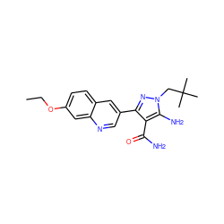 CCOc1ccc2cc(-c3nn(CC(C)(C)C)c(N)c3C(N)=O)cnc2c1 ZINC000221719529