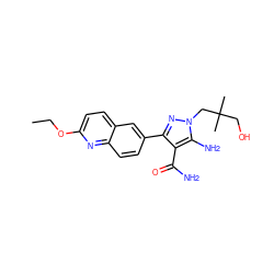 CCOc1ccc2cc(-c3nn(CC(C)(C)CO)c(N)c3C(N)=O)ccc2n1 ZINC000221714983