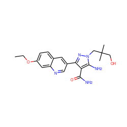 CCOc1ccc2cc(-c3nn(CC(C)(C)CO)c(N)c3C(N)=O)cnc2c1 ZINC000221714637