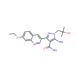 CCOc1ccc2cc(-c3nn(CC(C)(C)O)c(N)c3C(N)=O)cnc2c1 ZINC000221712045