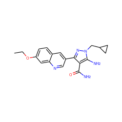 CCOc1ccc2cc(-c3nn(CC4CC4)c(N)c3C(N)=O)cnc2c1 ZINC000221719605