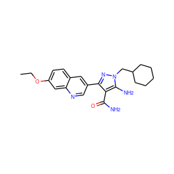 CCOc1ccc2cc(-c3nn(CC4CCCCC4)c(N)c3C(N)=O)cnc2c1 ZINC000221711954