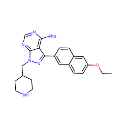 CCOc1ccc2cc(-c3nn(CC4CCNCC4)c4ncnc(N)c34)ccc2c1 ZINC000084669176