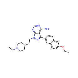 CCOc1ccc2cc(-c3nn(CCC4CCN(CC)CC4)c4ncnc(N)c34)ccc2c1 ZINC000084690686