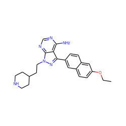 CCOc1ccc2cc(-c3nn(CCC4CCNCC4)c4ncnc(N)c34)ccc2c1 ZINC000084690374