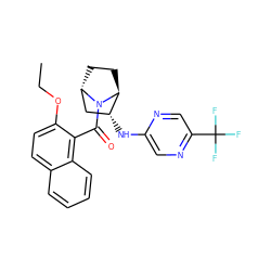 CCOc1ccc2ccccc2c1C(=O)N1[C@H]2CC[C@H]1[C@H](Nc1cnc(C(F)(F)F)cn1)C2 ZINC000221062728