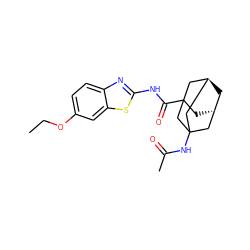 CCOc1ccc2nc(NC(=O)C34C[C@H]5C[C@@H](CC(NC(C)=O)(C5)C3)C4)sc2c1 ZINC000100994804