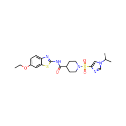 CCOc1ccc2nc(NC(=O)C3CCN(S(=O)(=O)c4cn(C(C)C)cn4)CC3)sc2c1 ZINC000064957572