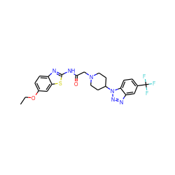 CCOc1ccc2nc(NC(=O)CN3CCC(n4nnc5cc(C(F)(F)F)ccc54)CC3)sc2c1 ZINC000008828659