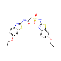 CCOc1ccc2nc(NC(=O)CS(=O)(=O)Nc3nc4ccc(OCC)cc4s3)sc2c1 ZINC000029476855