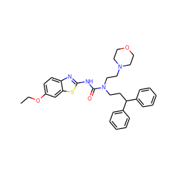 CCOc1ccc2nc(NC(=O)N(CCC(c3ccccc3)c3ccccc3)CCN3CCOCC3)sc2c1 ZINC000096258248