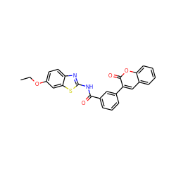 CCOc1ccc2nc(NC(=O)c3cccc(-c4cc5ccccc5oc4=O)c3)sc2c1 ZINC000002861404