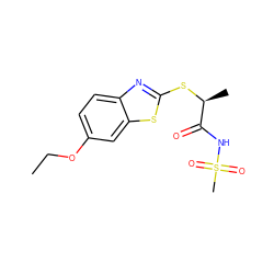 CCOc1ccc2nc(S[C@@H](C)C(=O)NS(C)(=O)=O)sc2c1 ZINC000095576622