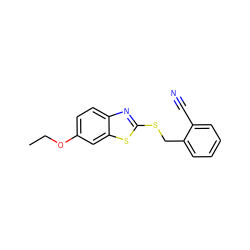 CCOc1ccc2nc(SCc3ccccc3C#N)sc2c1 ZINC000000613474