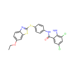 CCOc1ccc2nc(Sc3ccc(NC(=O)c4cc(Cl)cc(Cl)c4N)cc3)sc2c1 ZINC000026505029