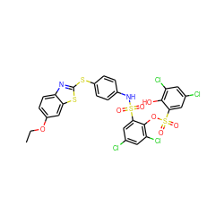 CCOc1ccc2nc(Sc3ccc(NS(=O)(=O)c4cc(Cl)cc(Cl)c4OS(=O)(=O)c4cc(Cl)cc(Cl)c4O)cc3)sc2c1 ZINC000095544635