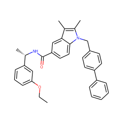 CCOc1cccc([C@H](C)NC(=O)c2ccc3c(c2)c(C)c(C)n3Cc2ccc(-c3ccccc3)cc2)c1 ZINC000261181062