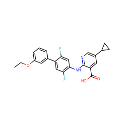 CCOc1cccc(-c2cc(F)c(Nc3ncc(C4CC4)cc3C(=O)O)cc2F)c1 ZINC000103277440