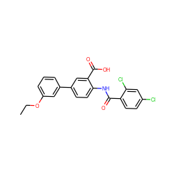 CCOc1cccc(-c2ccc(NC(=O)c3ccc(Cl)cc3Cl)c(C(=O)O)c2)c1 ZINC000012358149