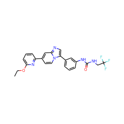 CCOc1cccc(-c2ccn3c(-c4cccc(NC(=O)NCC(F)(F)F)c4)cnc3c2)n1 ZINC000146925328