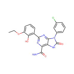 CCOc1cccc(-c2nc(C(N)=O)c3[nH]c(=O)n(-c4cccc(Cl)c4)c3n2)c1O ZINC000096835588