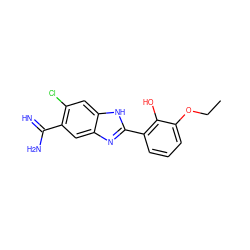 CCOc1cccc(-c2nc3cc(C(=N)N)c(Cl)cc3[nH]2)c1O ZINC000013444358