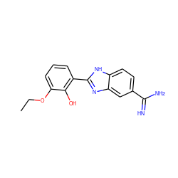 CCOc1cccc(-c2nc3cc(C(=N)N)ccc3[nH]2)c1O ZINC000013444345