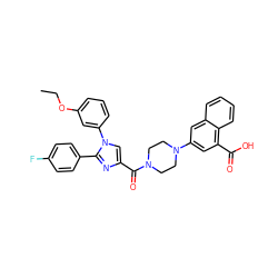 CCOc1cccc(-n2cc(C(=O)N3CCN(c4cc(C(=O)O)c5ccccc5c4)CC3)nc2-c2ccc(F)cc2)c1 ZINC000042835633