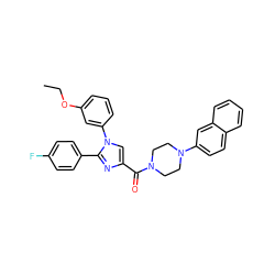 CCOc1cccc(-n2cc(C(=O)N3CCN(c4ccc5ccccc5c4)CC3)nc2-c2ccc(F)cc2)c1 ZINC000040918144