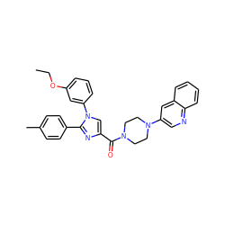 CCOc1cccc(-n2cc(C(=O)N3CCN(c4cnc5ccccc5c4)CC3)nc2-c2ccc(C)cc2)c1 ZINC000040379126