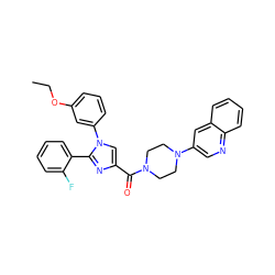 CCOc1cccc(-n2cc(C(=O)N3CCN(c4cnc5ccccc5c4)CC3)nc2-c2ccccc2F)c1 ZINC000040913861