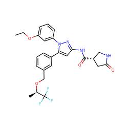 CCOc1cccc(-n2nc(NC(=O)[C@@H]3CNC(=O)C3)cc2-c2cccc(CO[C@H](C)C(F)(F)F)c2)c1 ZINC000169707360