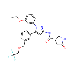 CCOc1cccc(-n2nc(NC(=O)[C@@H]3CNC(=O)C3)cc2-c2cccc(COCC(F)(F)F)c2)c1 ZINC000169707355