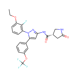 CCOc1cccc(-n2nc(NC(=O)[C@@H]3CNC(=O)C3)cc2-c2cccc(OC(F)(F)F)c2)c1F ZINC000169707385