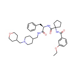 CCOc1cccc(C(=O)NC2(C(=O)N[C@H](Cc3ccccc3)C(=O)NCC3CCN(CC4CCOCC4)CC3)CCCC2)c1 ZINC000042807917