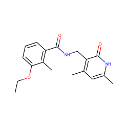 CCOc1cccc(C(=O)NCc2c(C)cc(C)[nH]c2=O)c1C ZINC001772571412