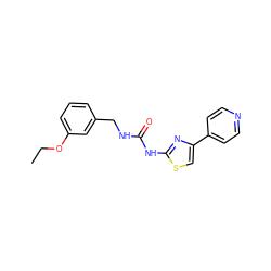 CCOc1cccc(CNC(=O)Nc2nc(-c3ccncc3)cs2)c1 ZINC000165451970