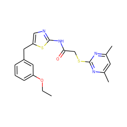 CCOc1cccc(Cc2cnc(NC(=O)CSc3nc(C)cc(C)n3)s2)c1 ZINC000653702266