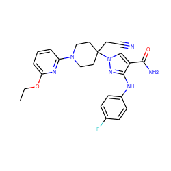 CCOc1cccc(N2CCC(CC#N)(n3cc(C(N)=O)c(Nc4ccc(F)cc4)n3)CC2)n1 ZINC000205042247