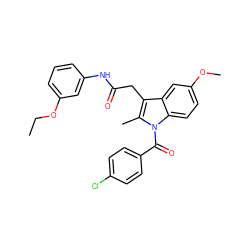 CCOc1cccc(NC(=O)Cc2c(C)n(C(=O)c3ccc(Cl)cc3)c3ccc(OC)cc23)c1 ZINC000013809401