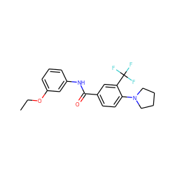 CCOc1cccc(NC(=O)c2ccc(N3CCCC3)c(C(F)(F)F)c2)c1 ZINC000066099084